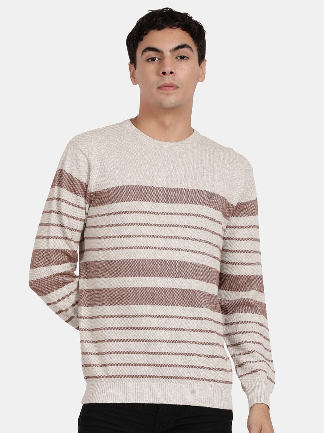 

t-base Men Cotton Striped Pullover, Cream