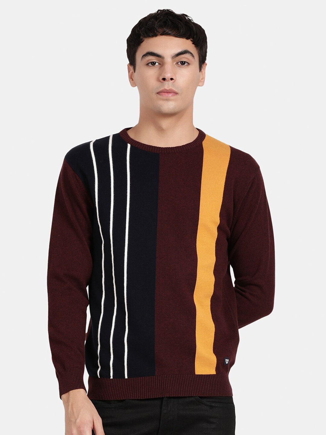 

t-base Men Cotton Striped Pullover, Maroon