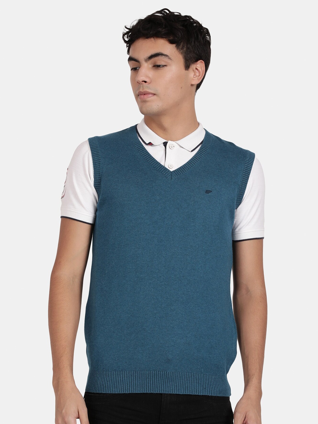 

t-base Men Cotton Sweater Vest, Teal