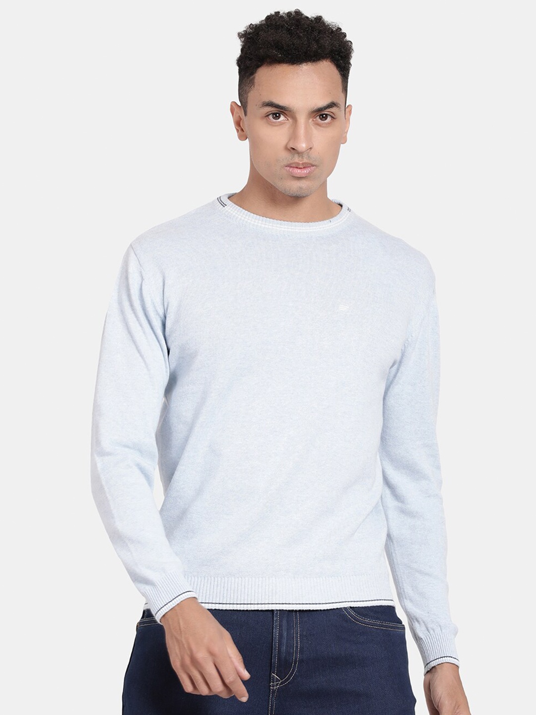 

t-base Plus Size Men Round Neck Cotton Pullover Sweater, Blue