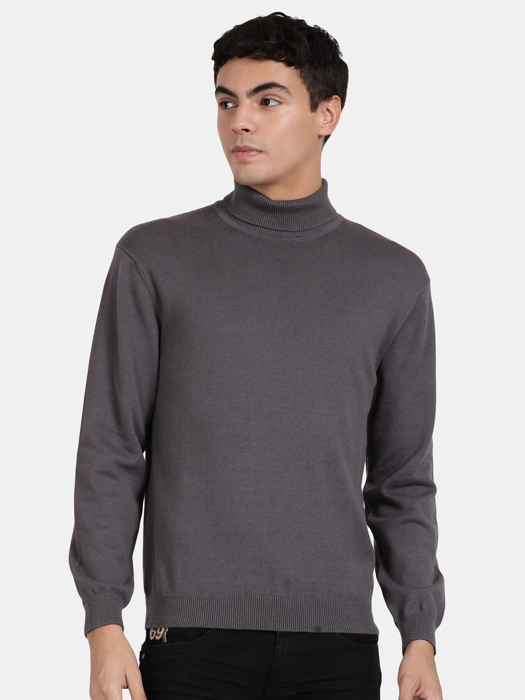 

t-base Plus Size Men Turtle Neck Pullover Sweater, Grey