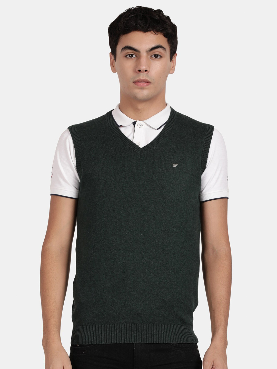

t-base Men V-Neck Cotton Sweater Vest, Green