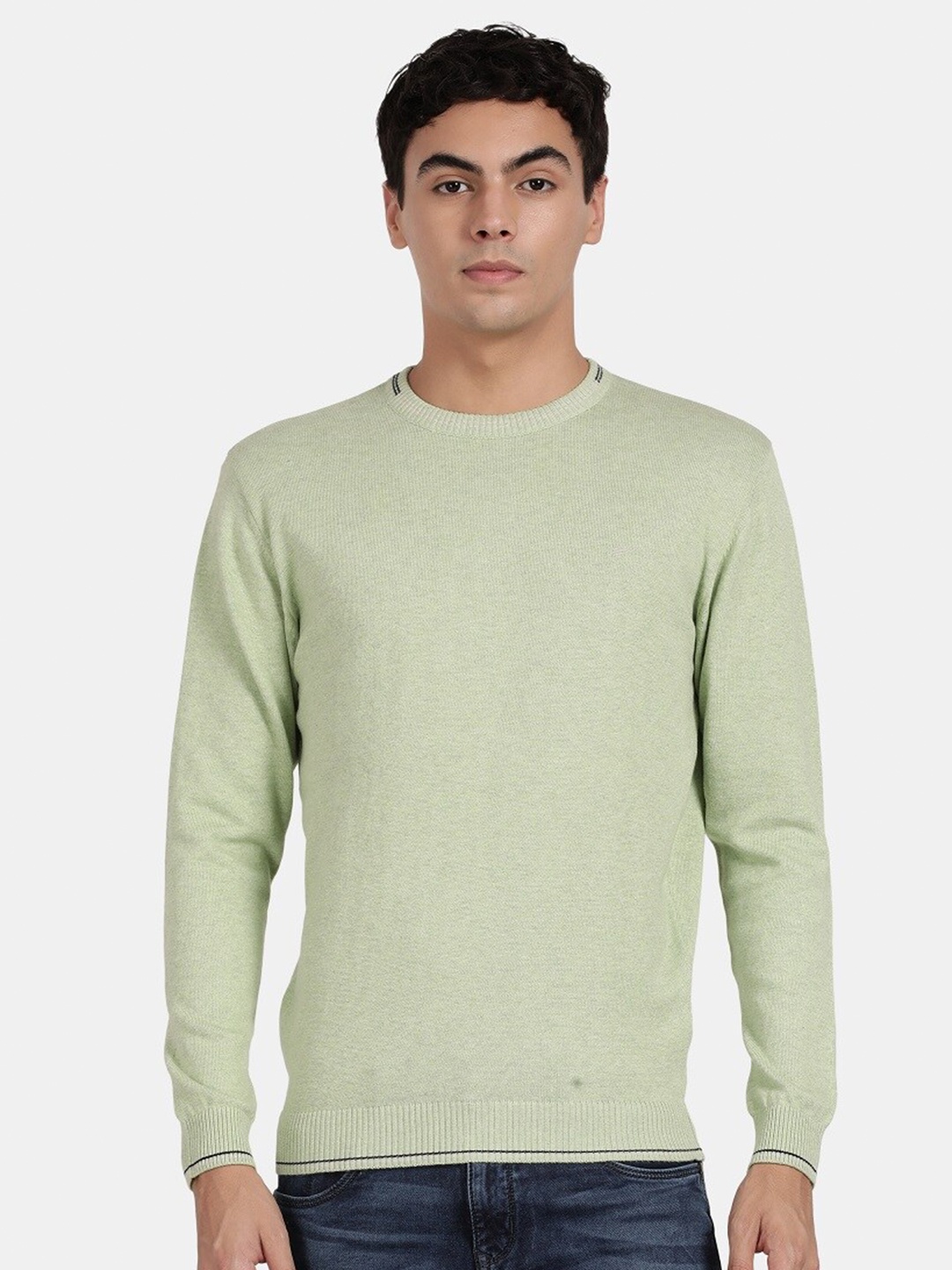 

t-base Men Round Neck Cotton Pullover Sweater, Green