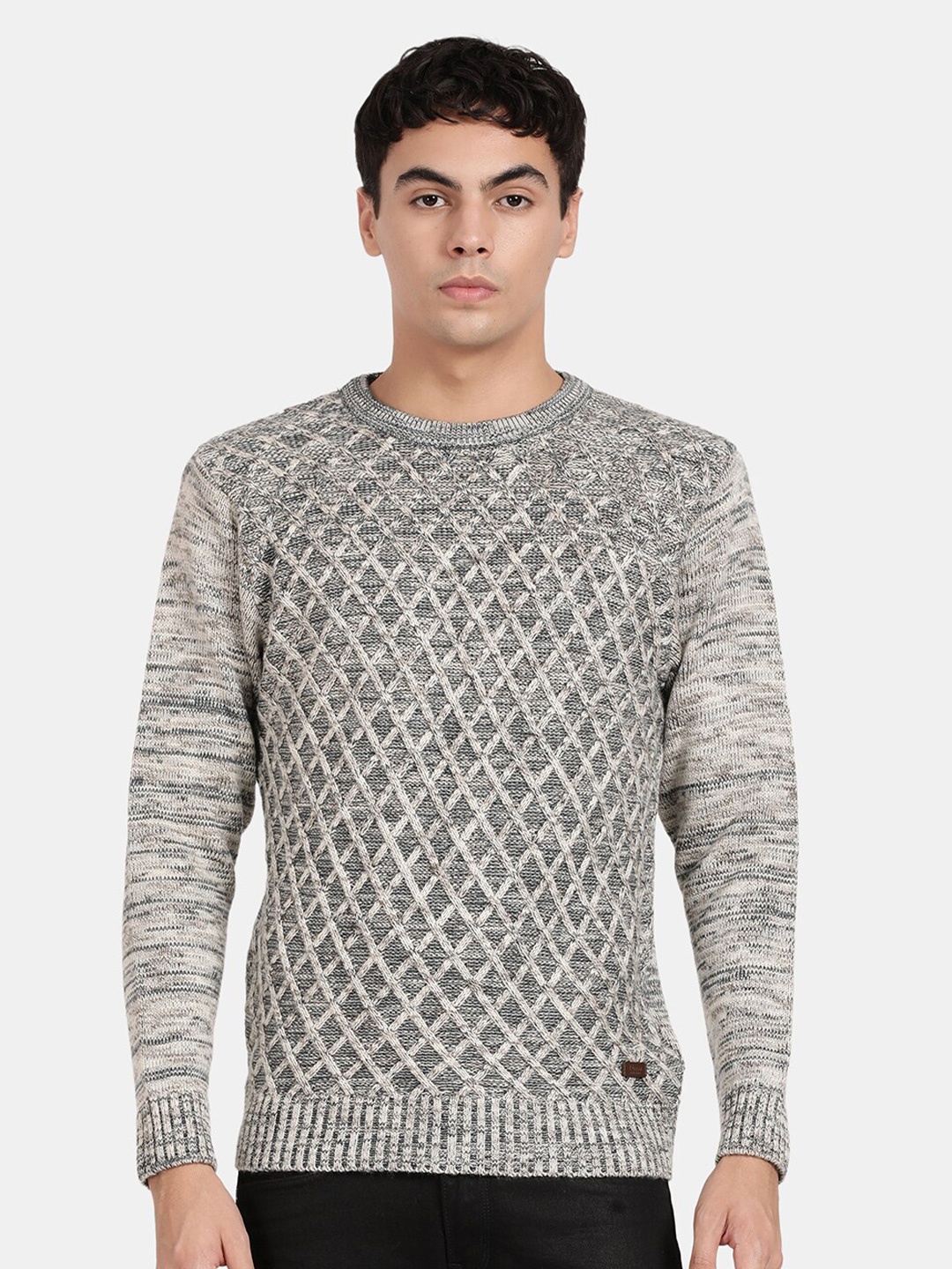 

t-base Men Cable Knit Pullover Sweater, Grey