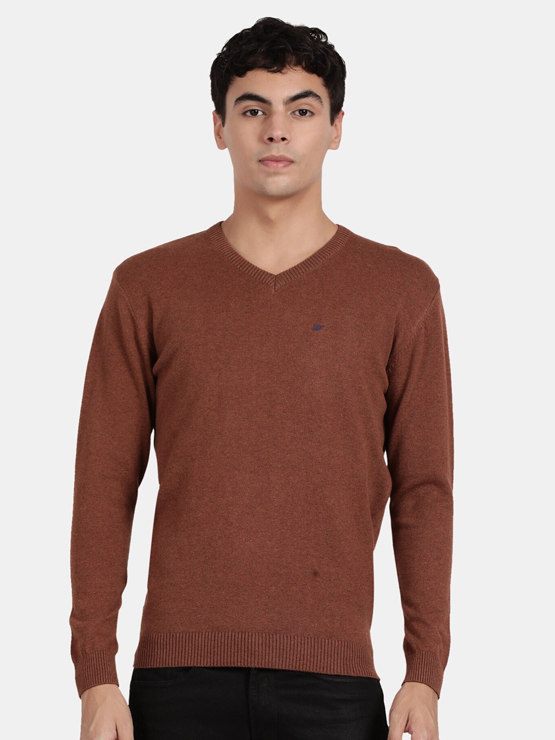

t-base Men V-Neck Cotton Pullover, Rust