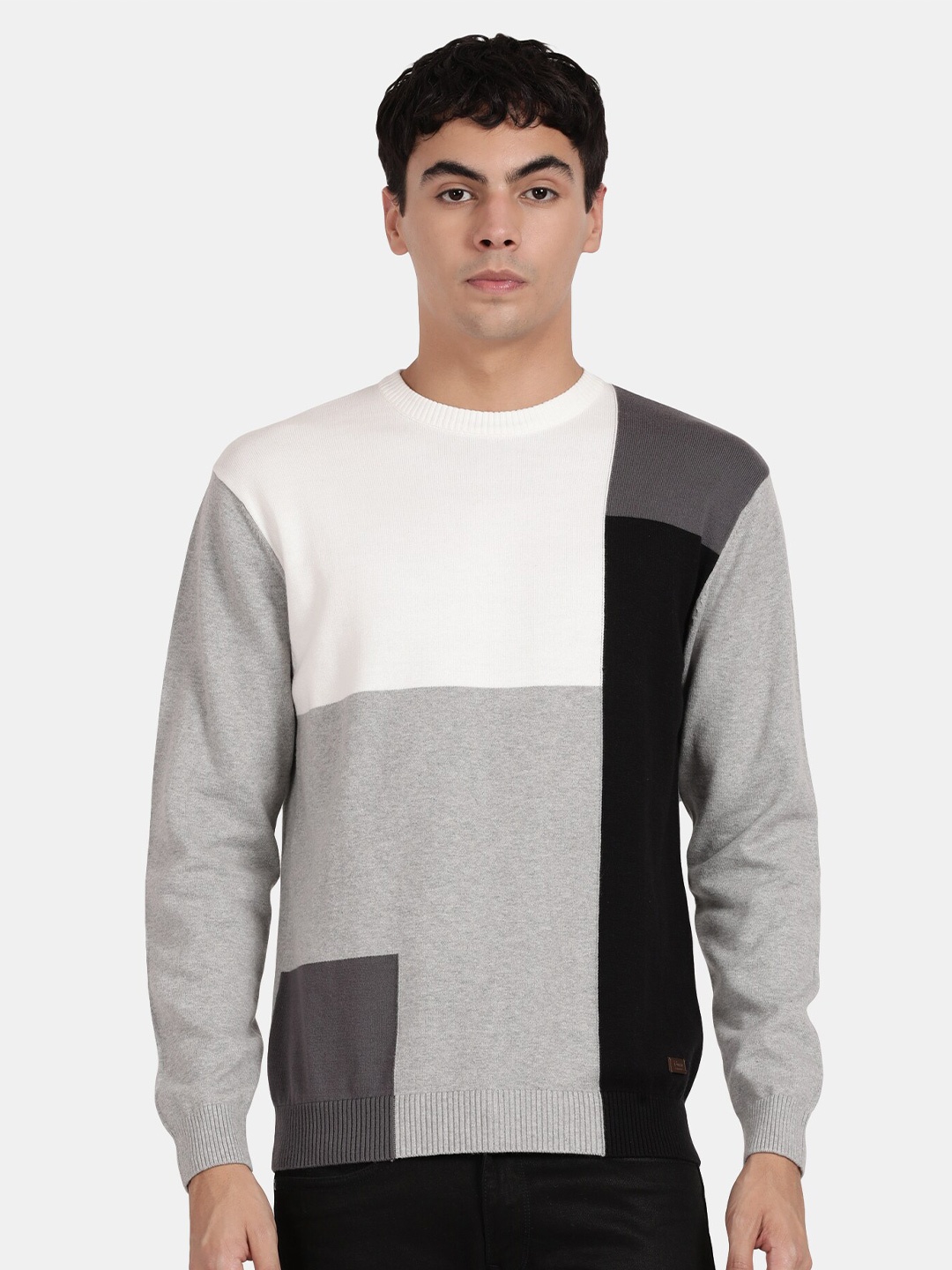 

t-base Men Colourblocked Pullover, Grey