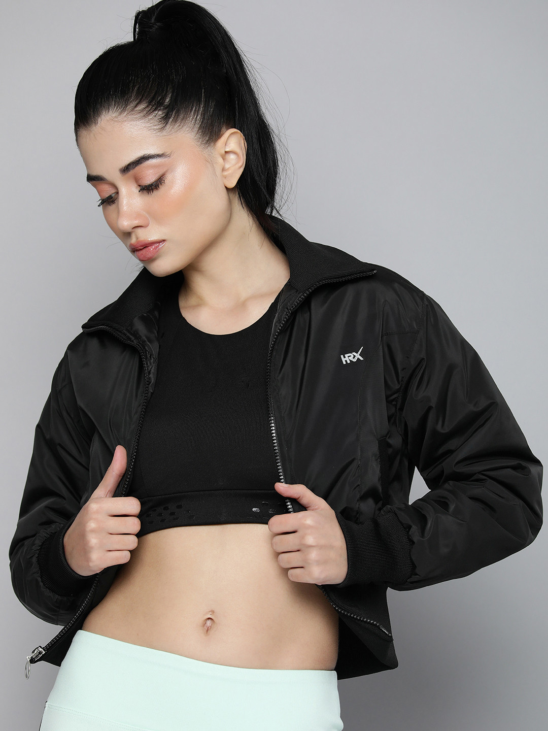 

HRX by Hrithik Roshan Women Lightweight Running Crop Bomber Jacket, Black