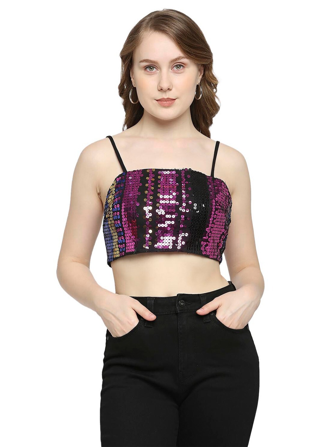 

aaliya Embellished Net Bralette Crop Top, Black