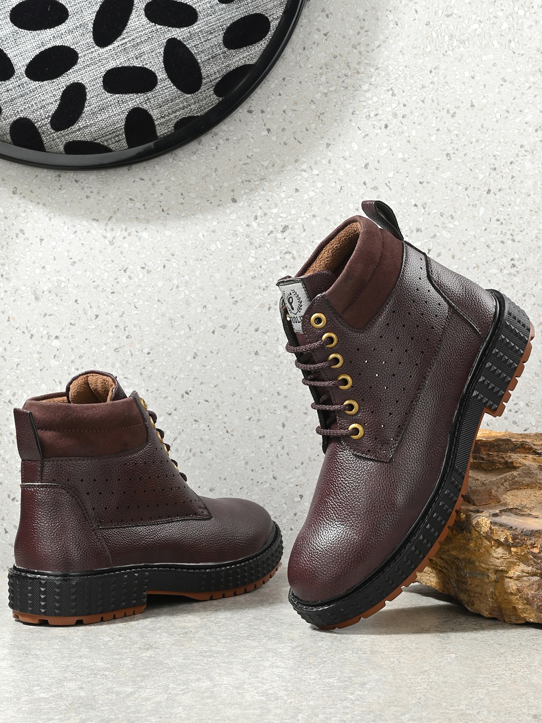 

Prolific Men Textured Mid-Top Boots, Brown