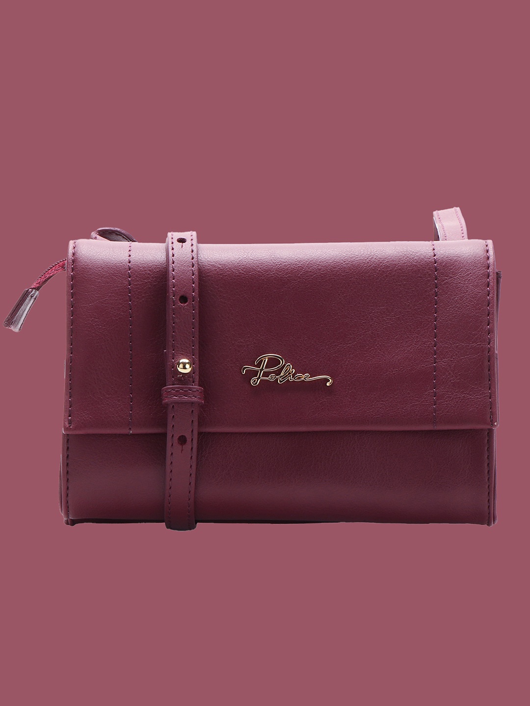 

Police Women Leather Structured Sling Bag, Burgundy