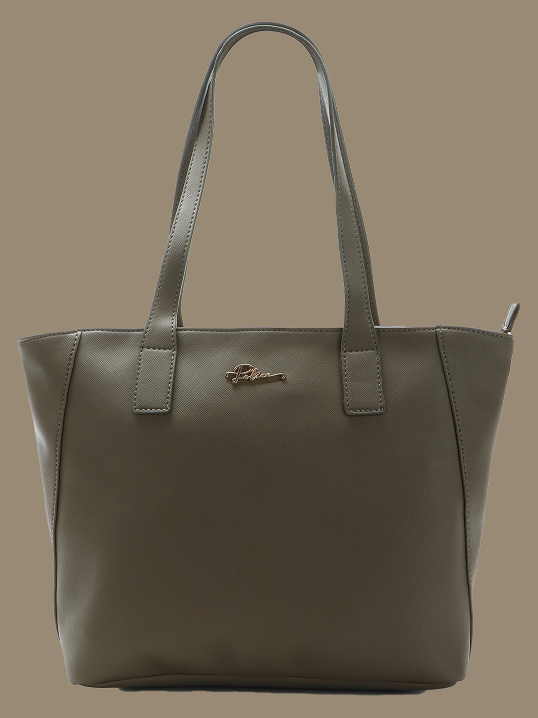 

Police Olive Green Leather Structured Handheld Bag