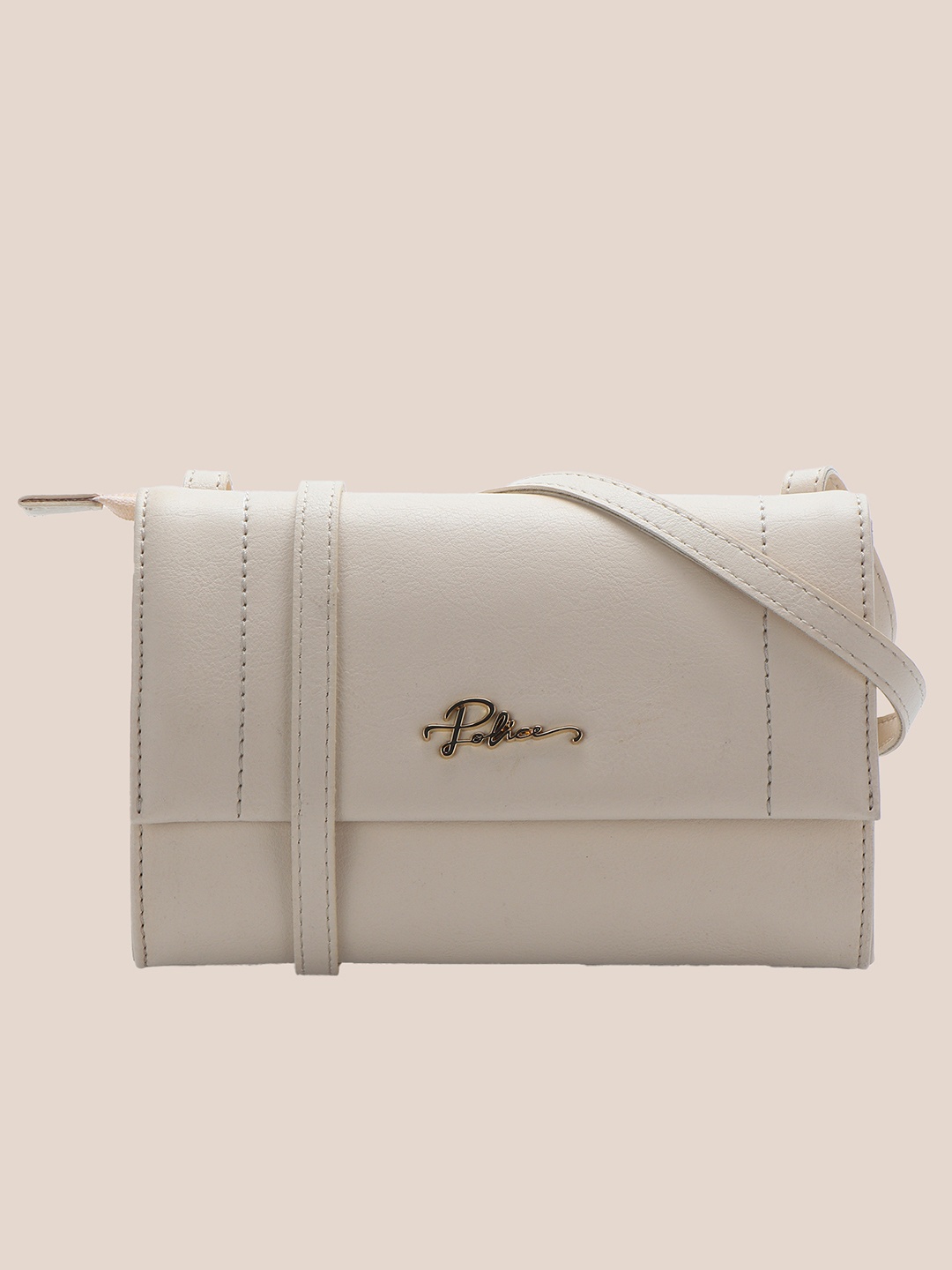 

Police Textured Leather Swagger Satchel, Cream