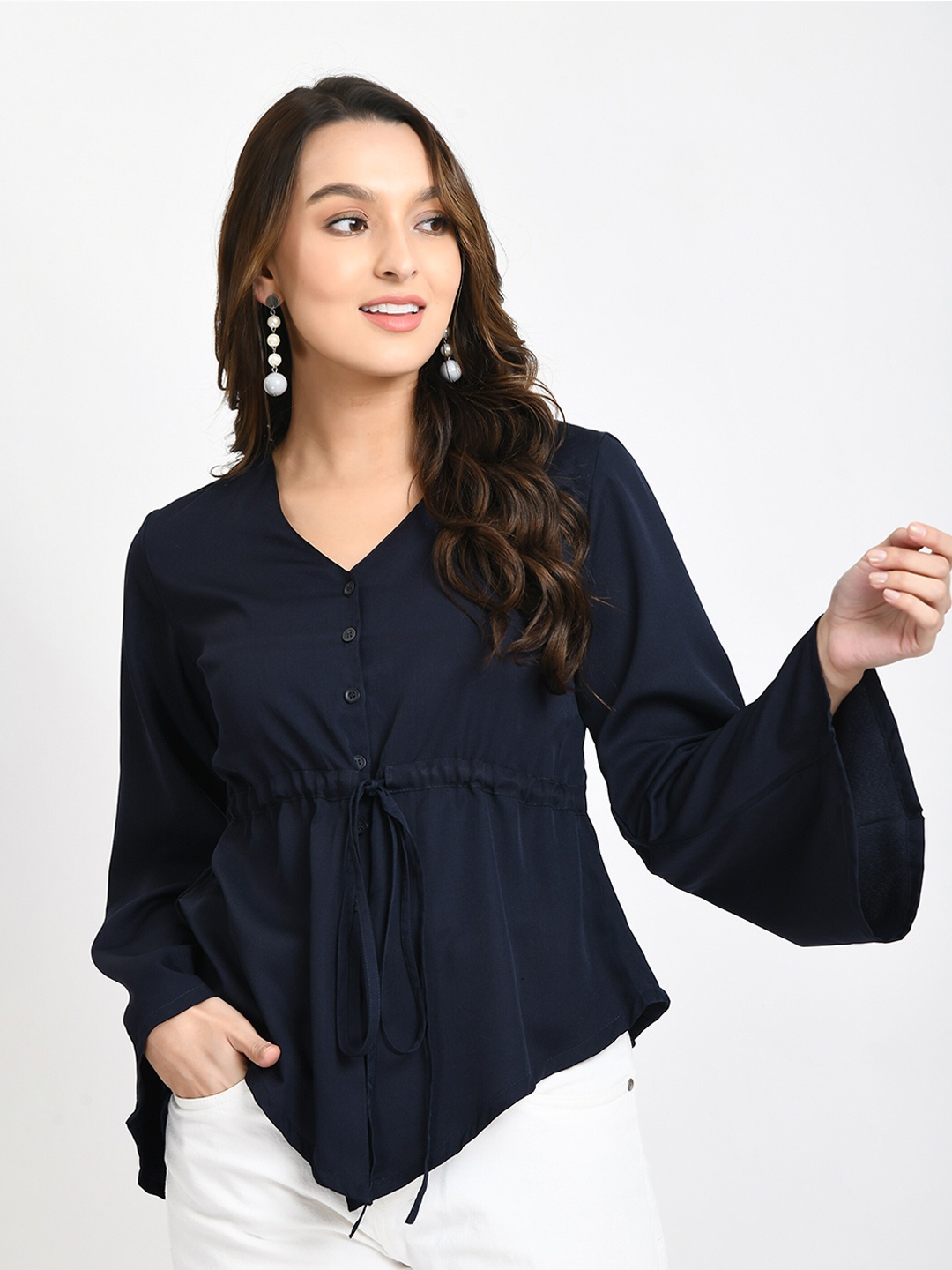 

V&M Crepe Cinched Waist Top, Navy blue