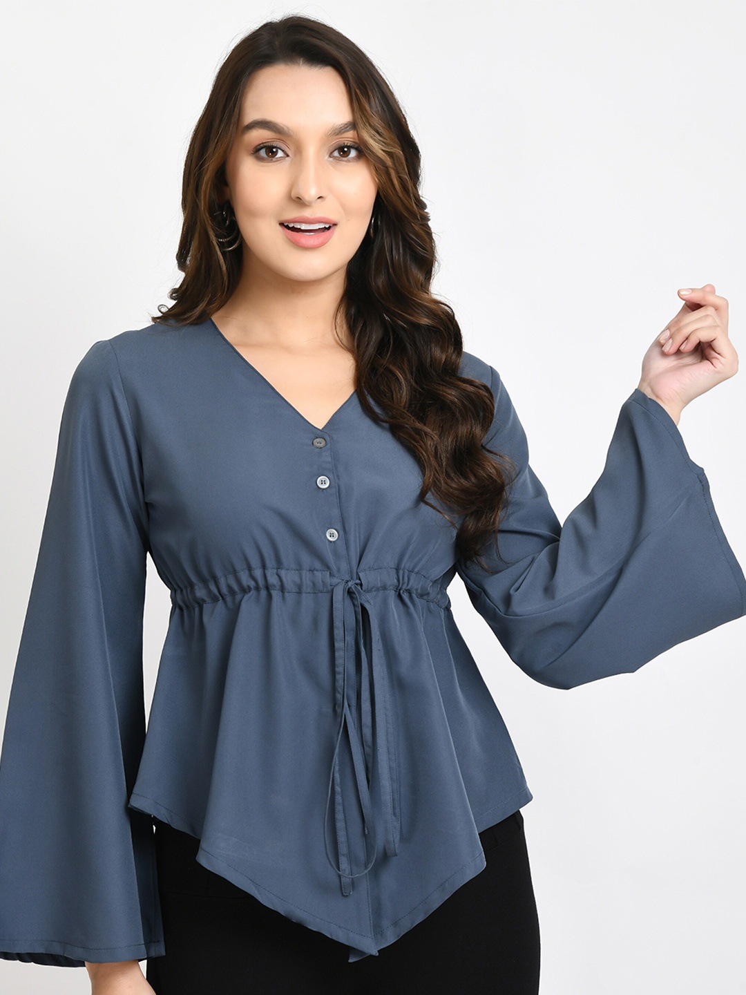 

V&M V Neck Crepe Top, Grey