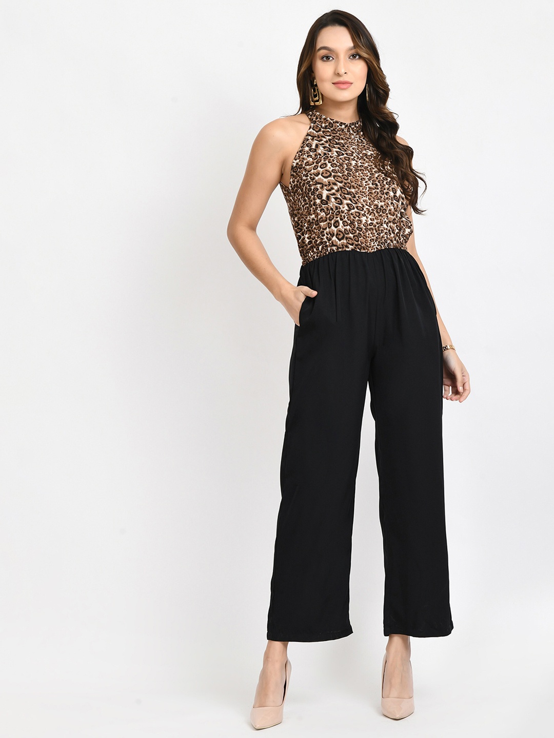 

V&M Animal Printed Basic Jumpsuit, Black