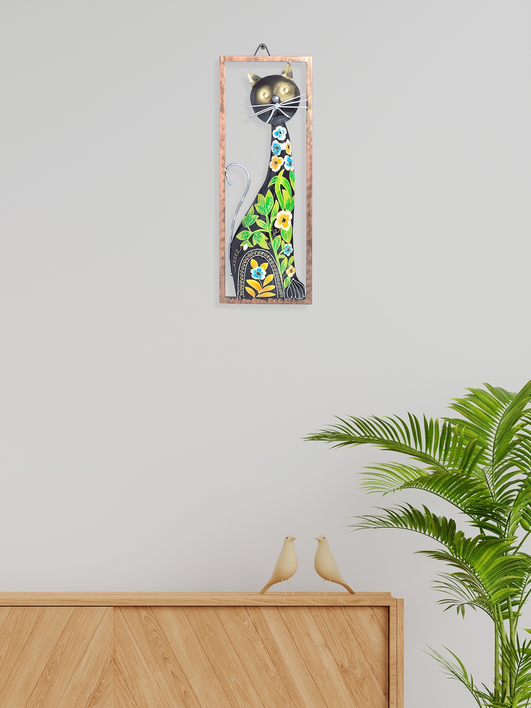 

Golden Peacock Printed Cat Design Wall Decor, Black