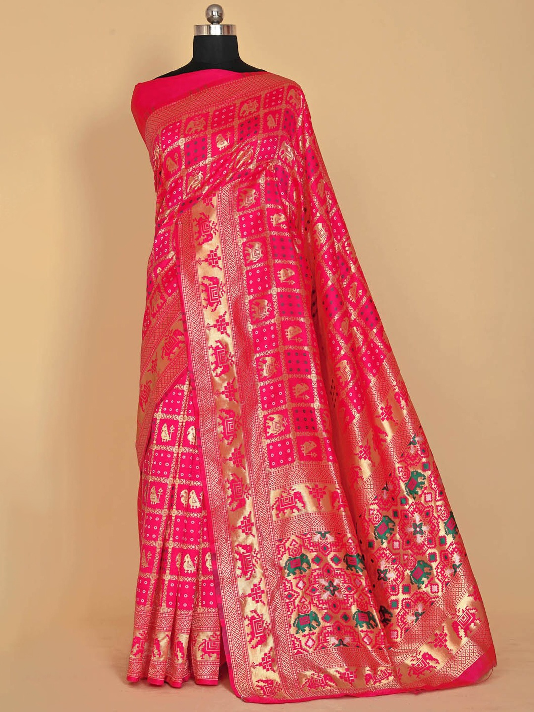 

BESUCHER Woven Design Kanjeevaram Saree, Pink