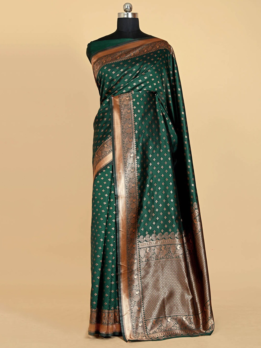 

BESUCHER Ethnic Motifs Silk Blend Kanjeevaram Saree, Green