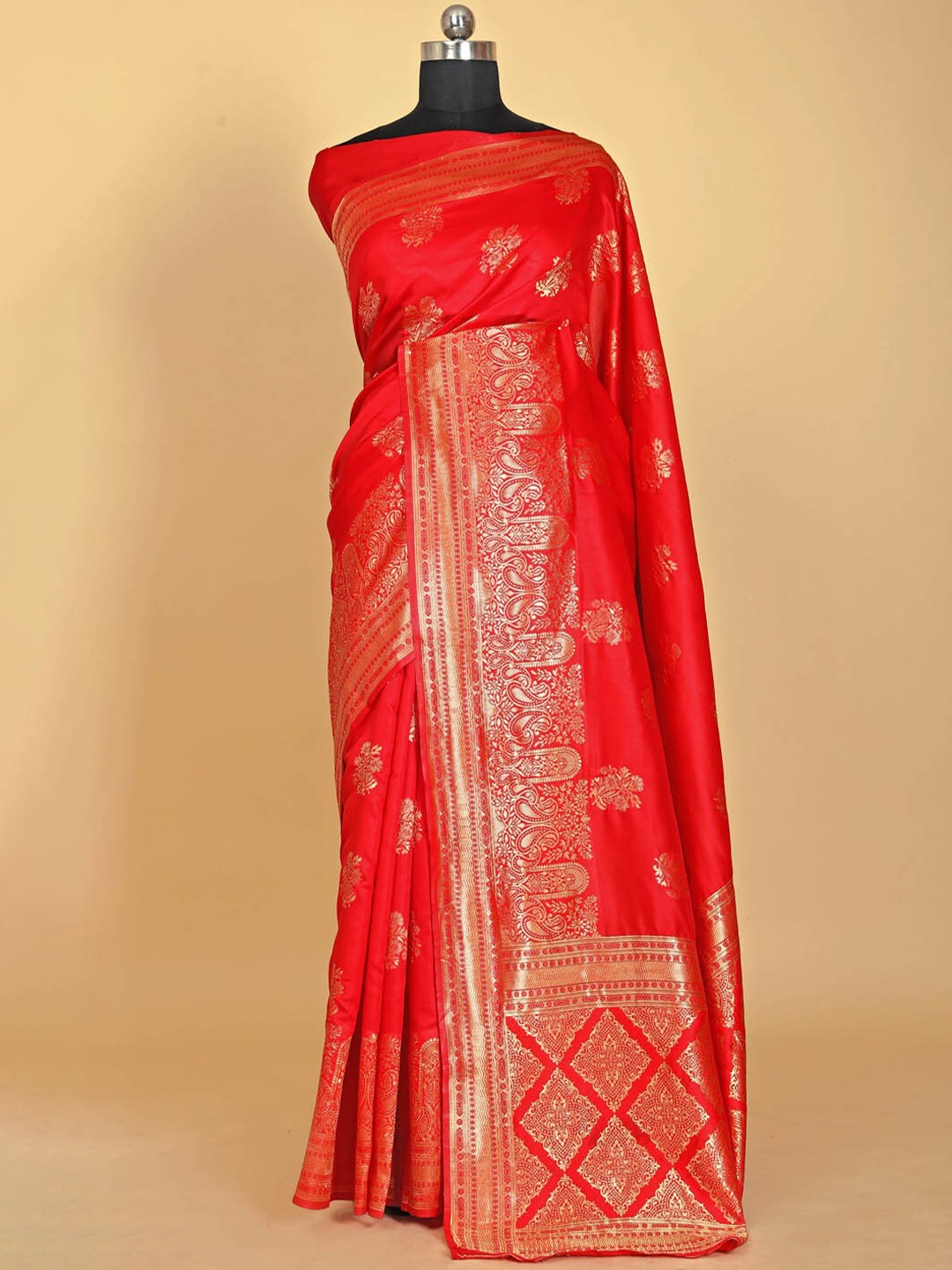

BESUCHER Ethnic Motifs Silk Blend Kanjeevaram Saree, Orange