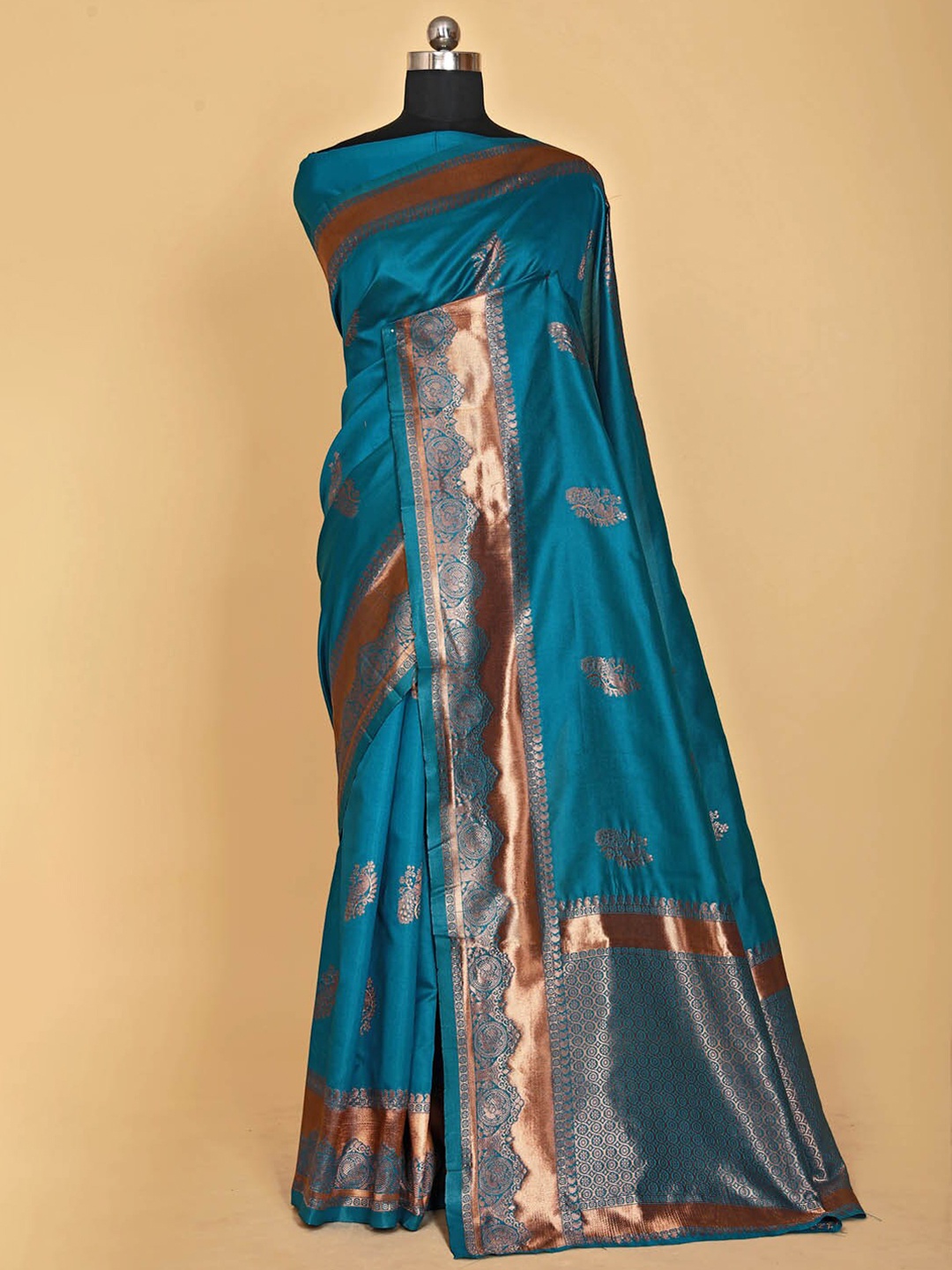 

BESUCHER Ethnic Motifs Zari Silk Blend Banarasi Saree, Blue