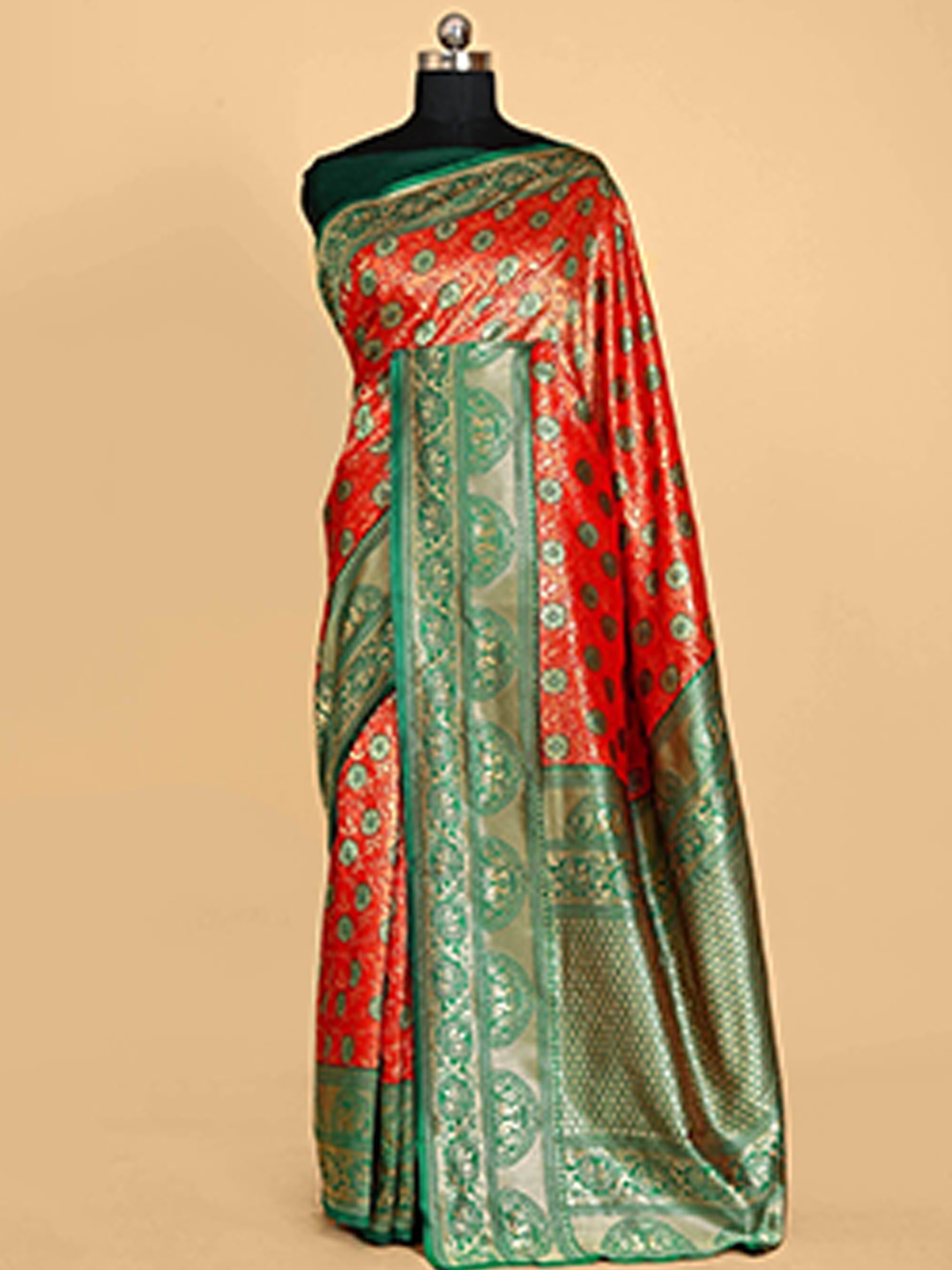 

BESUCHER Ethnic Motifs Zari Silk Blend Banarasi Saree, Red