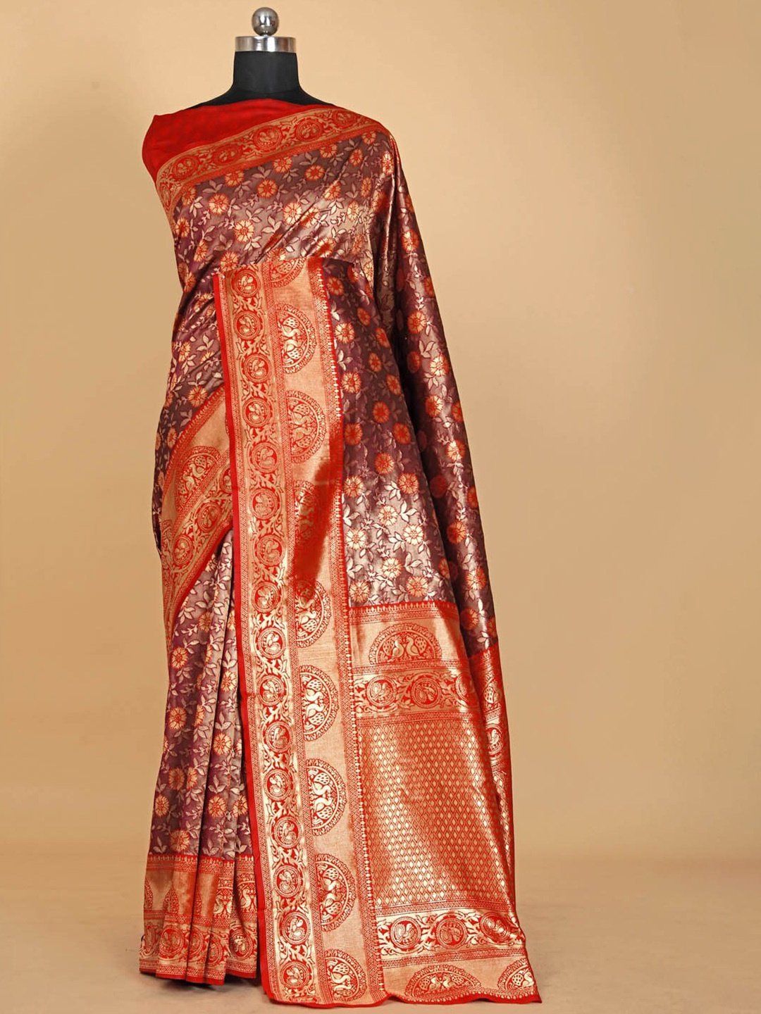 

BESUCHER Ethnic Motifs Zari Silk Blend Banarasi Saree, Purple