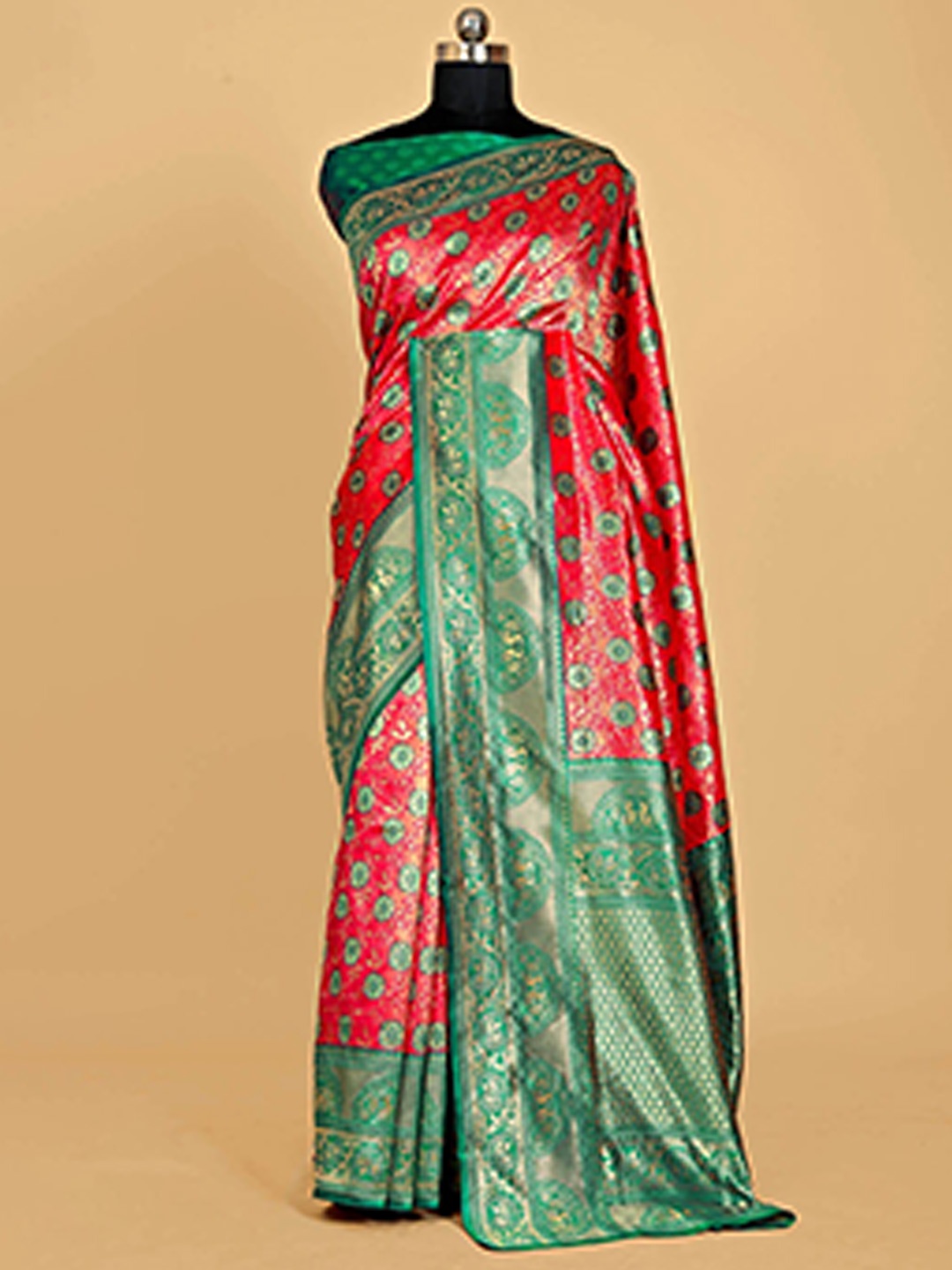 

BESUCHER Ethnic Motifs Zari Silk Blend Banarasi Saree, Red