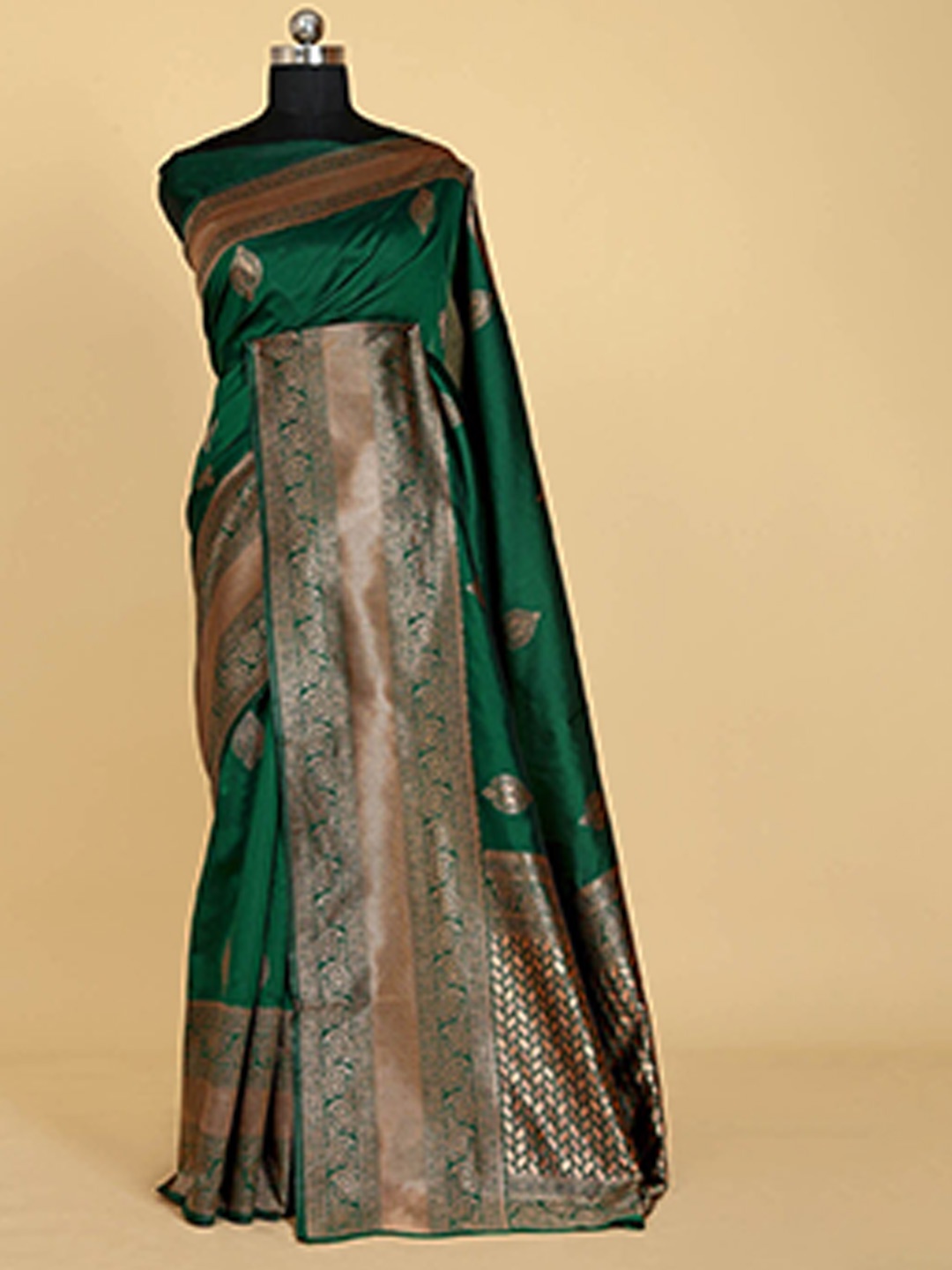 

BESUCHER Ethnic Motifs Zari Silk Blend Banarasi Saree, Green