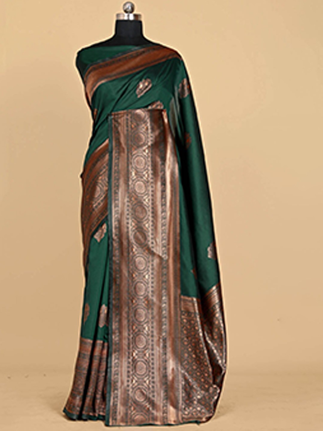 

BESUCHER Woven Design Zari Silk Blend Kanjeevaram Saree, Green