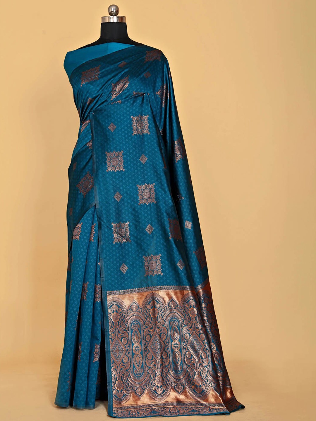 

BESUCHER Woven Design Zari Silk Blend Kanjeevaram Saree, Blue