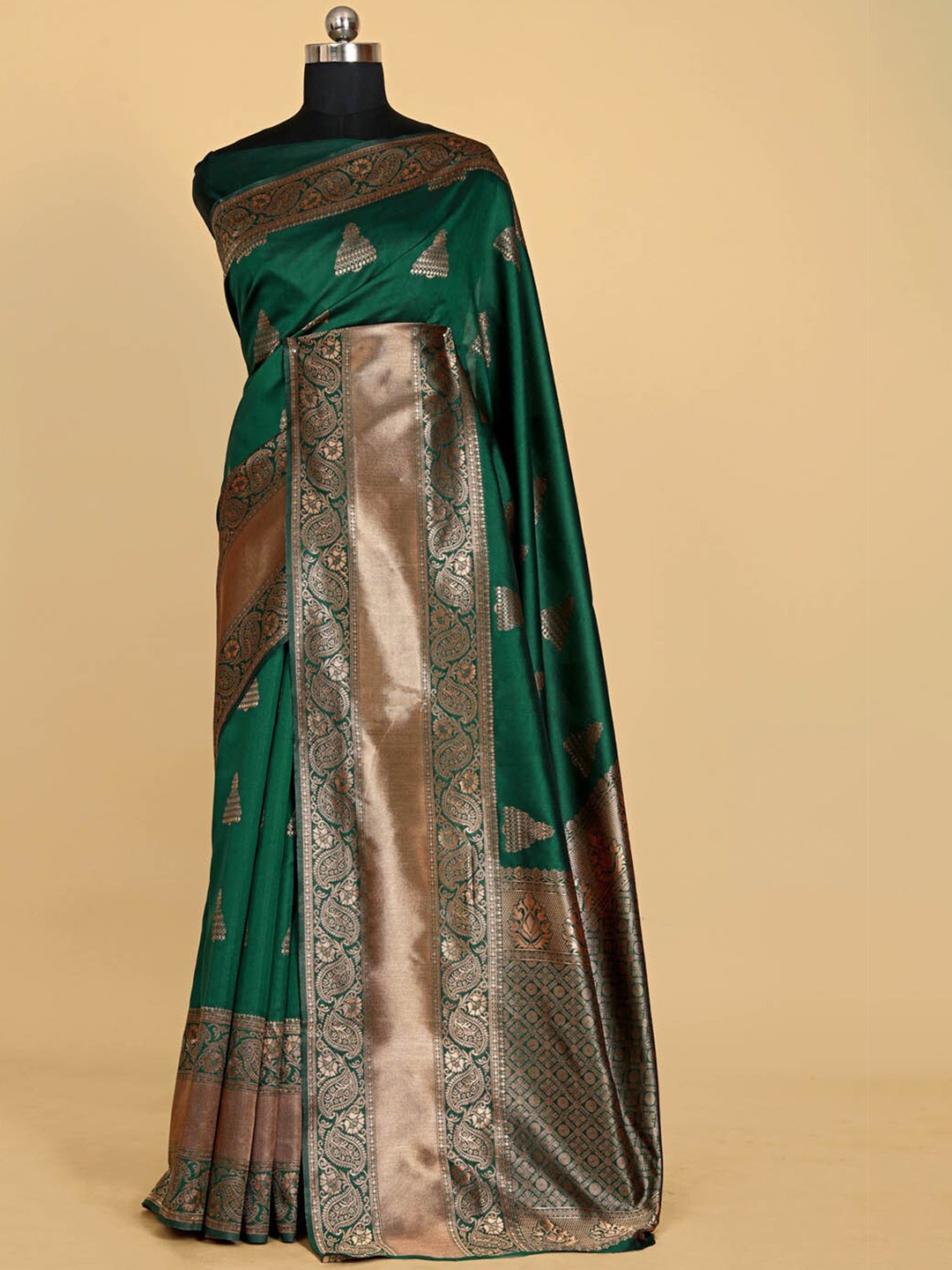 

BESUCHER Ethnic Motifs Zari Silk Blend Kanjeevaram Saree, Teal