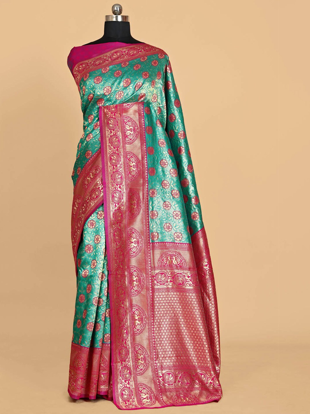 

BESUCHER Woven Design Zari Silk Blend Banarasi Saree, Blue