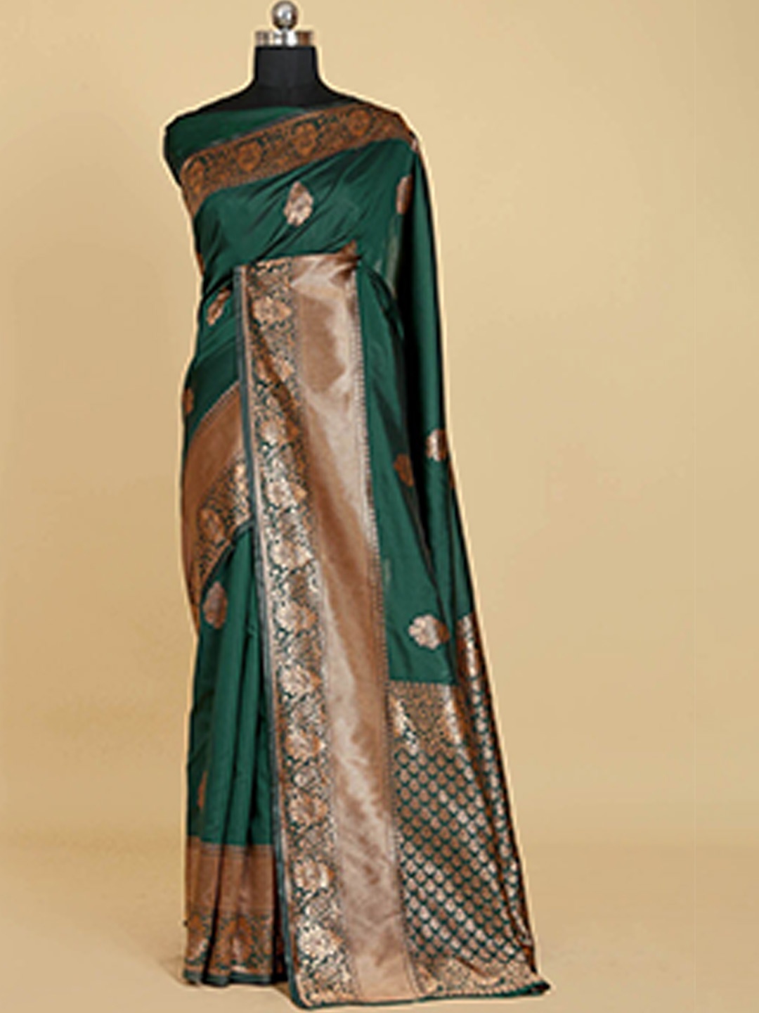 

BESUCHER Woven Design Zari Silk Blend Banarasi Saree, Green