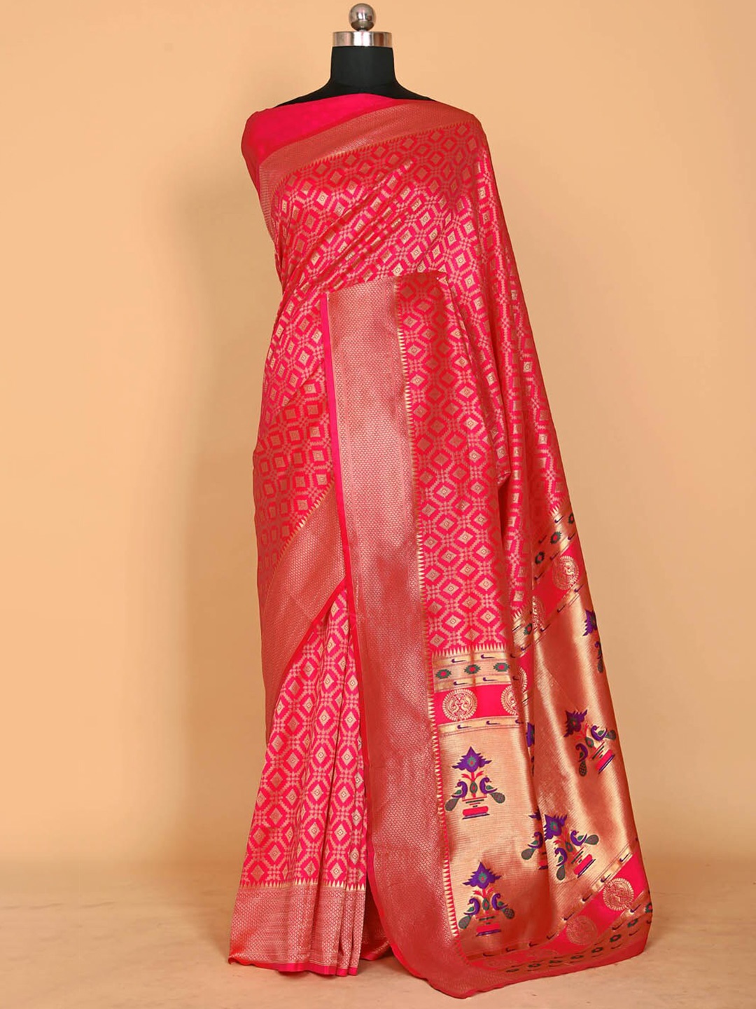 

BESUCHER Ethnic Motifs Zari Silk Blend Banarasi Saree, Pink