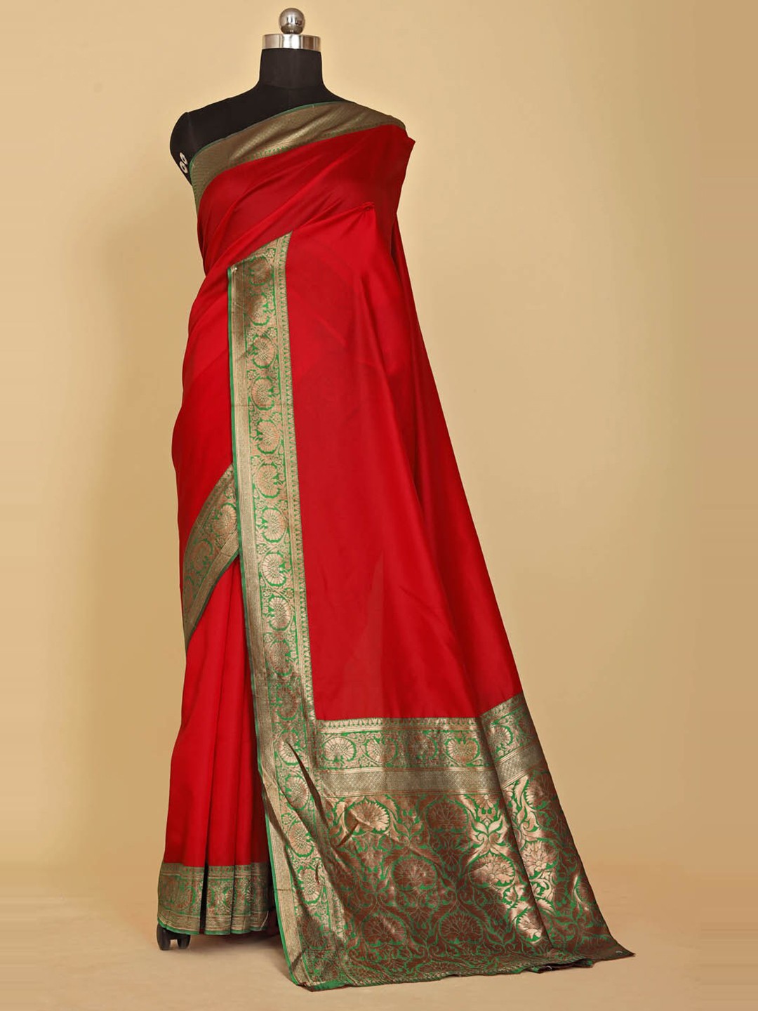 

BESUCHER Zari Silk Blend Banarasi Saree, Red