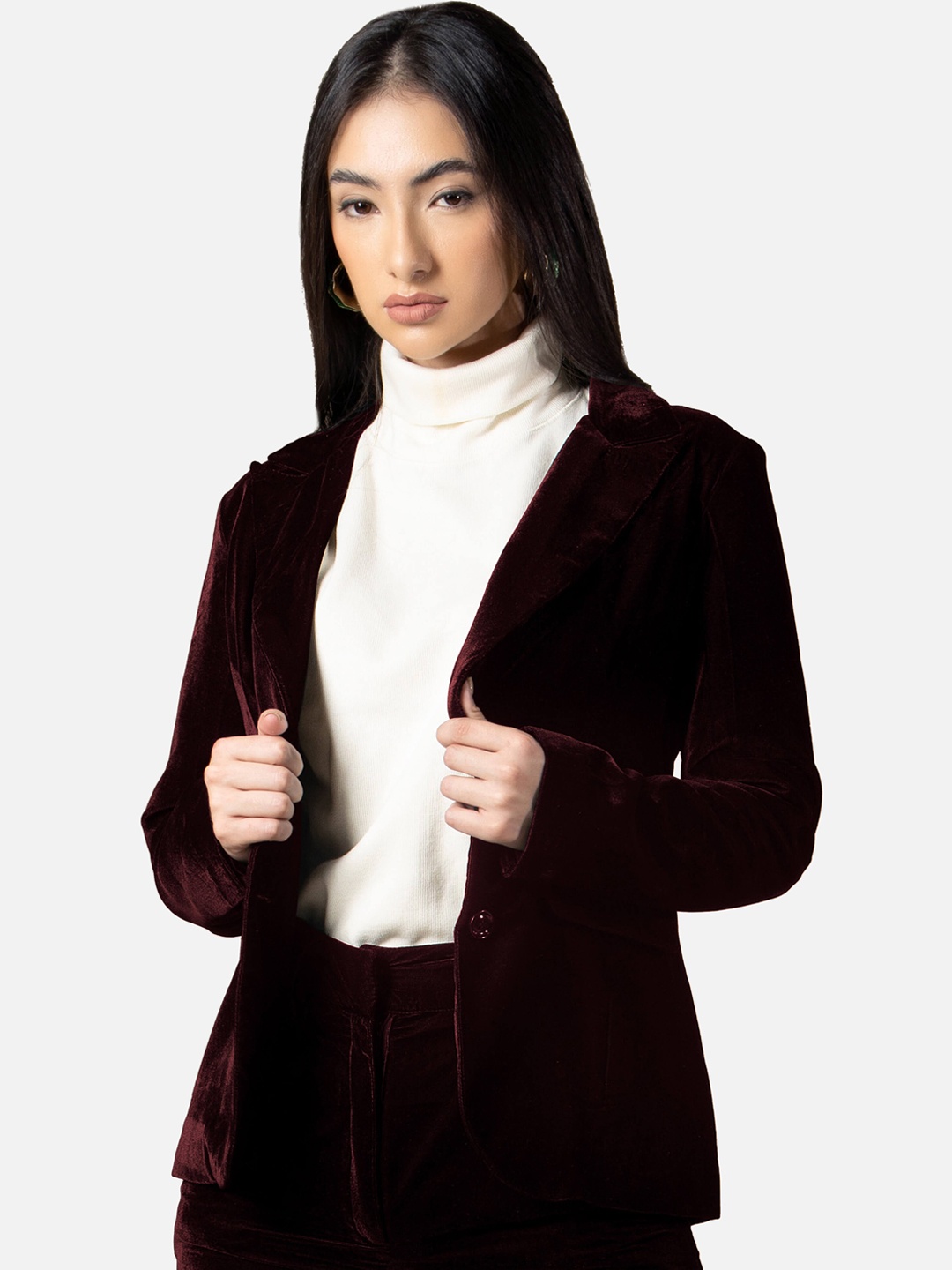 

NEOFAA Women Velvet Single-Breasted Blazer, Maroon