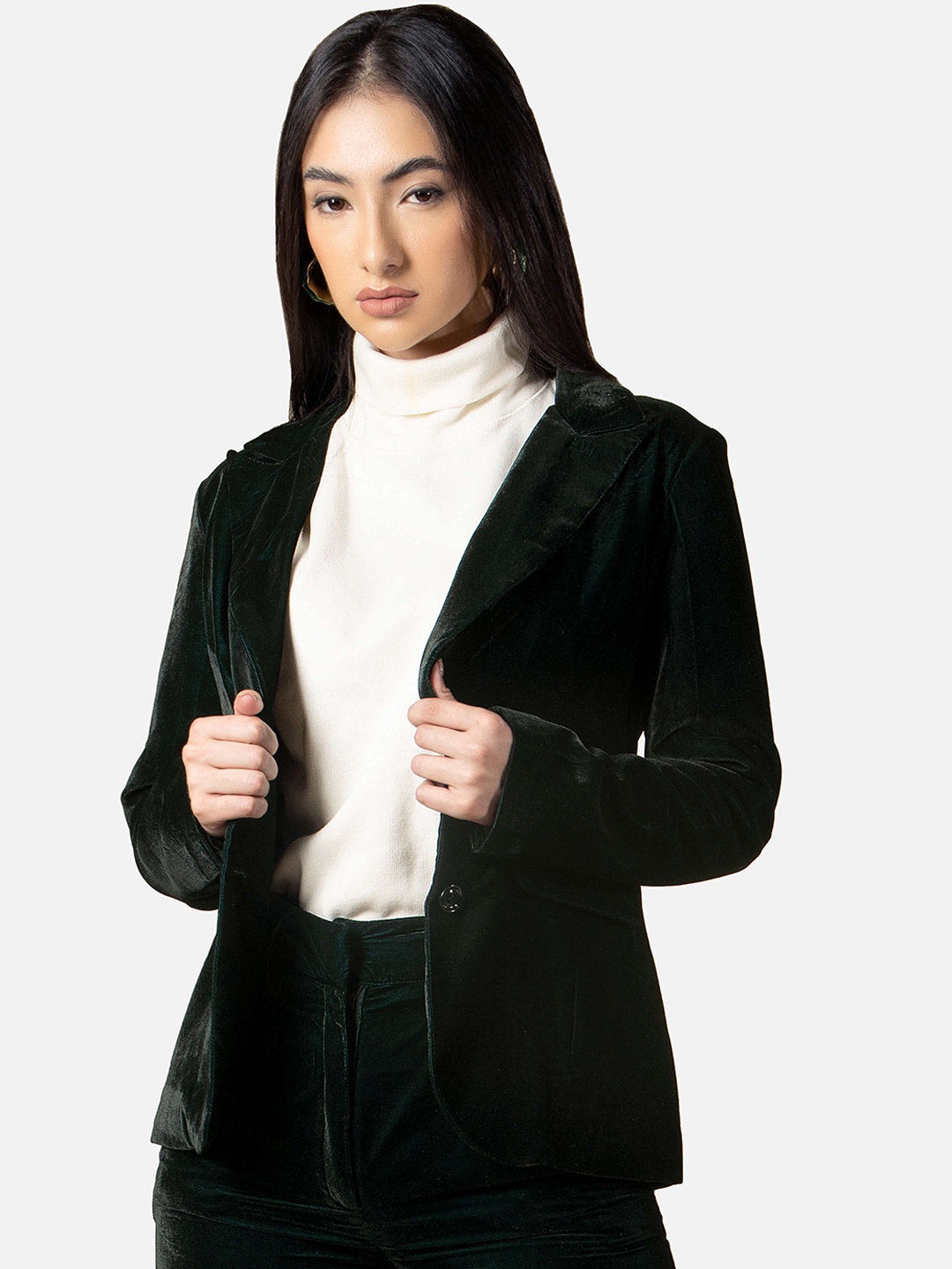 

NEOFAA Women Single-Breasted Velvet Blazer, Green