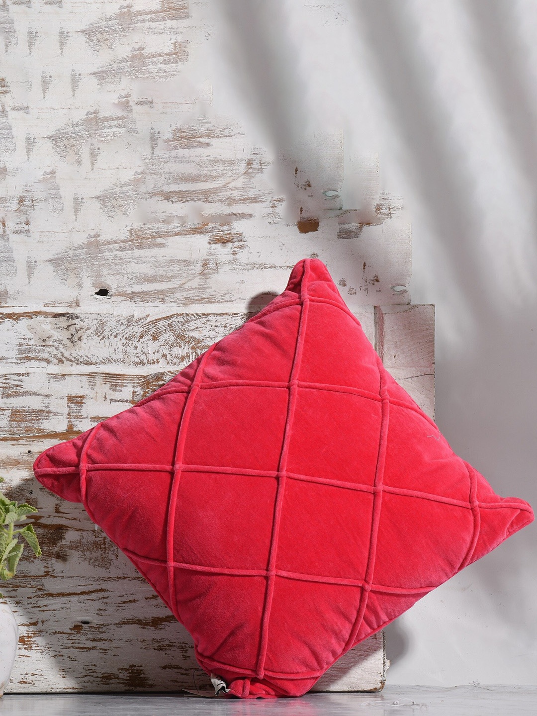 

THE SEWING CREST Pink Self Design Velvet Textured Square Cushion Cover