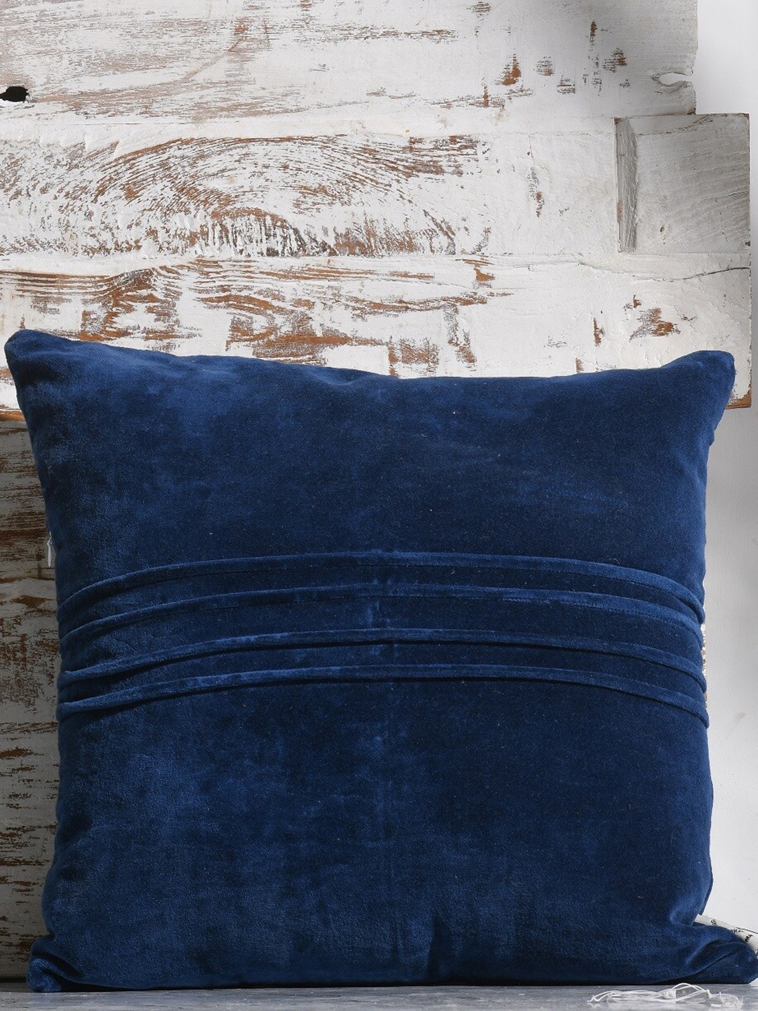 

THE SEWING CREST Blue Velvet Self Design Square Cushion Cover