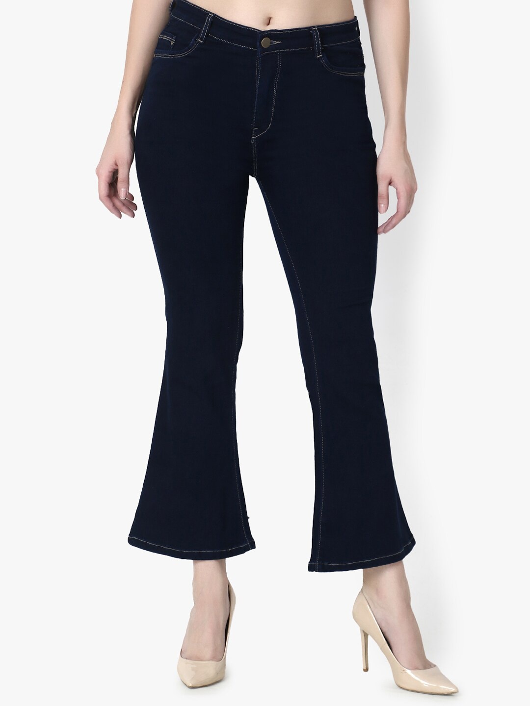 

VIOSFAIRA Women Organic Cotton Bootcut Stretchable Jeans, Navy blue