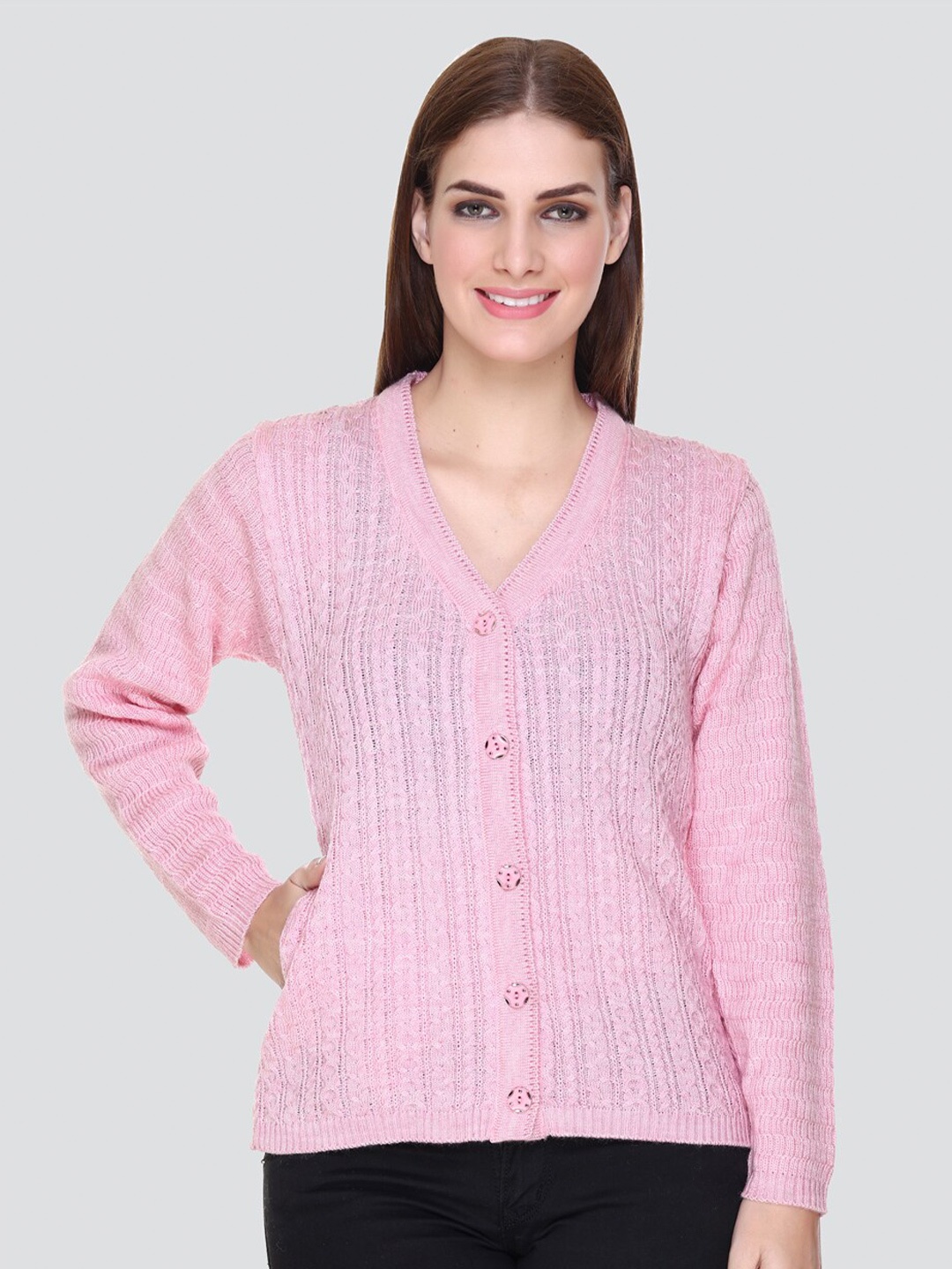 

NITSLINE Women Cable Knit Cardigan Sweater, Pink