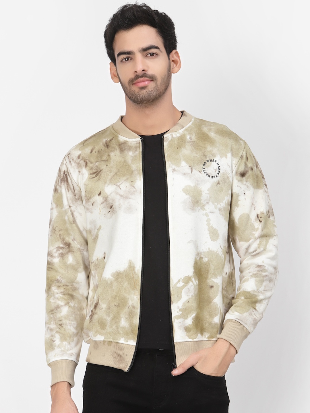 

PAUSE SPORT Men Tie and Dye Fleece Lightweight Outdoor Bomber Jacket, White