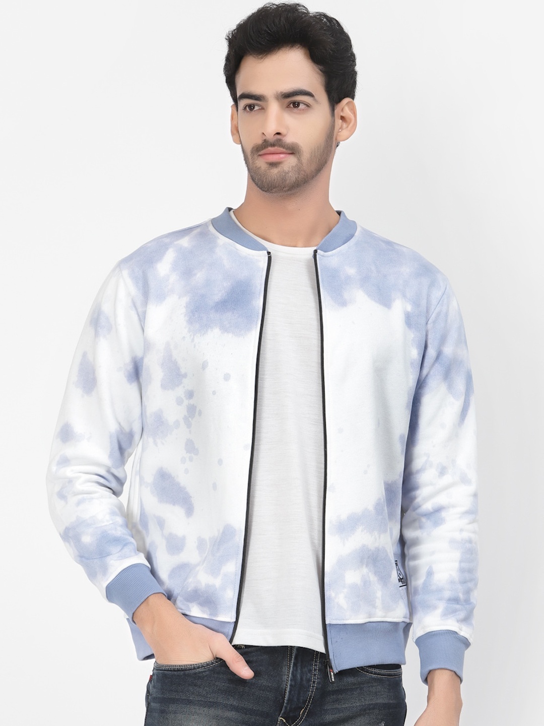 

PAUSE SPORT Men Tie and Dye Fleece Lightweight Outdoor Bomber Jacket, Blue
