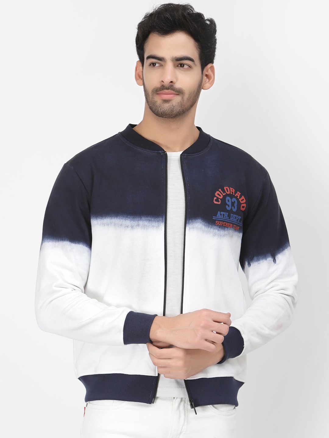 

PAUSE SPORT Men Colourblocked Fleece Lightweight Bomber Jacket, White