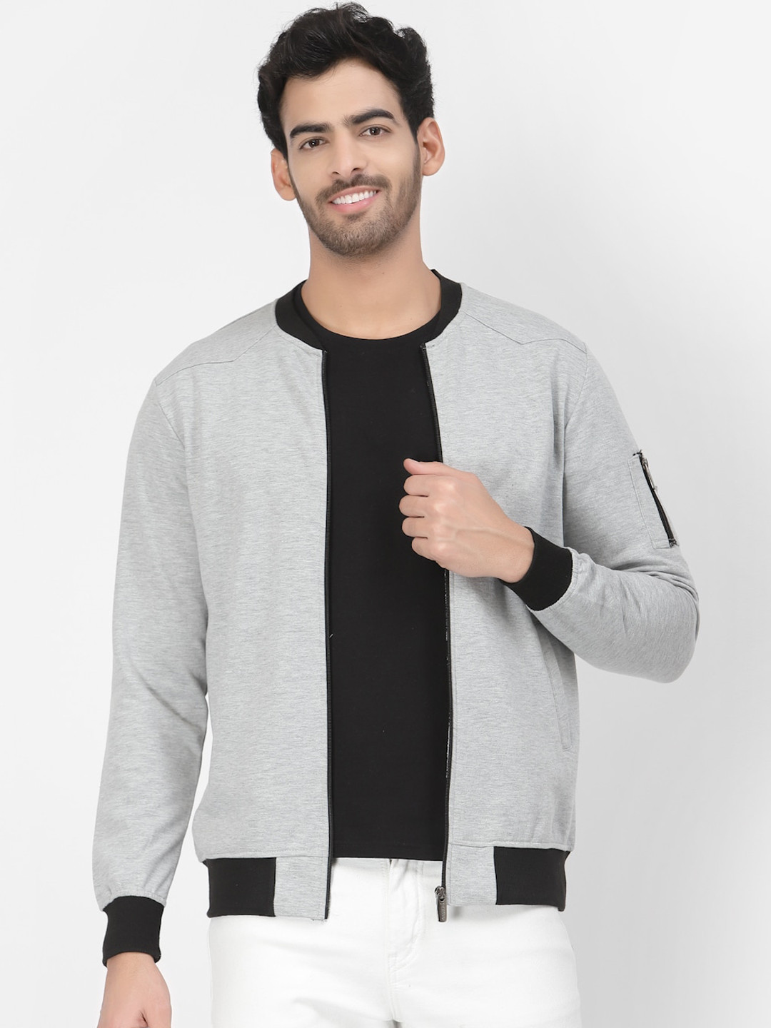 

PAUSE SPORT Men Fleece Lightweight Bomber Jacket, Grey melange