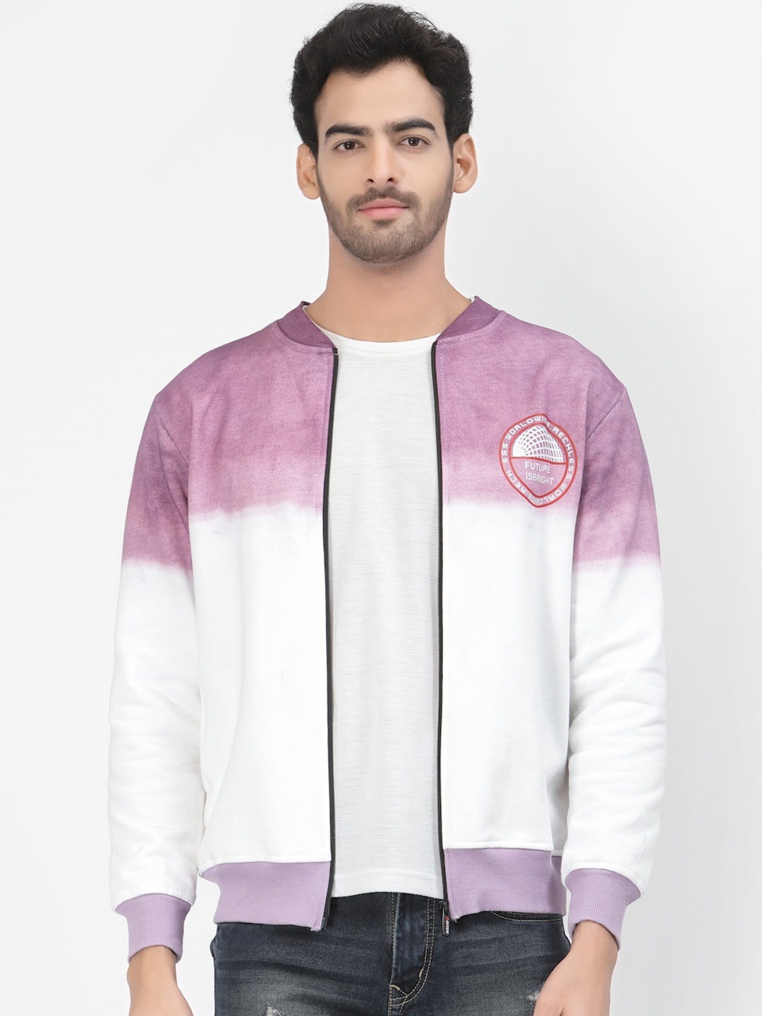 

PAUSE SPORT Men Colourblocked Fleece Lightweight Bomber Jacket, White
