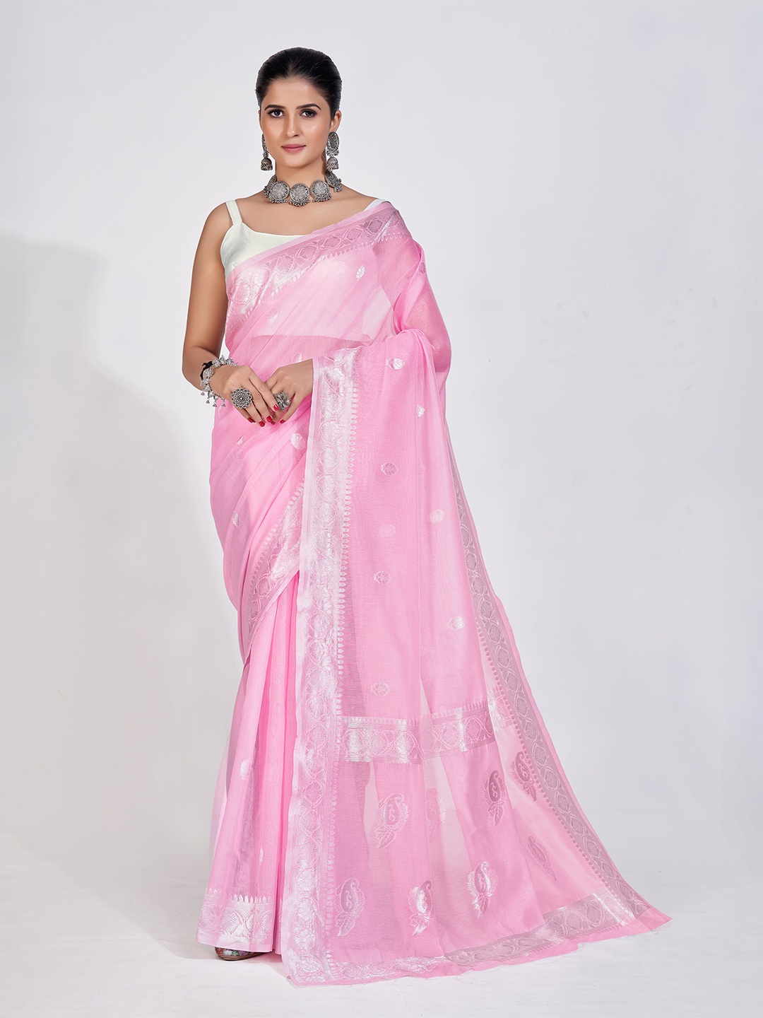 

DRESSTIVE Ethnic Motifs Zari Brocade Saree, Pink