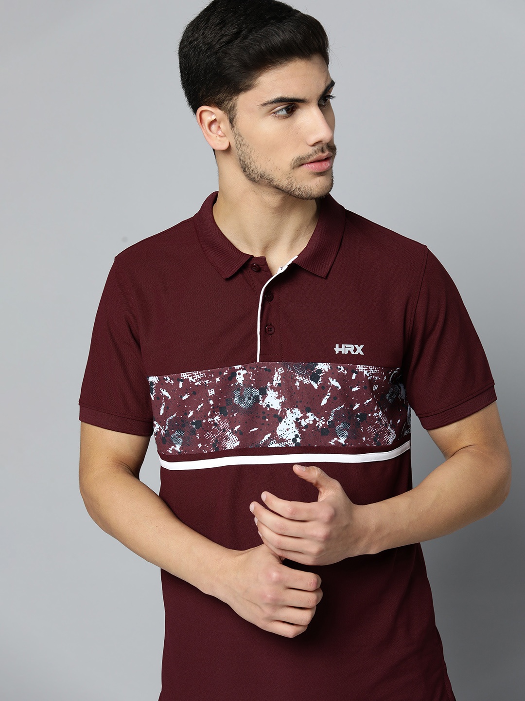 

HRX by Hrithik Roshan Men Printed Polo Collar T-shirt, Maroon