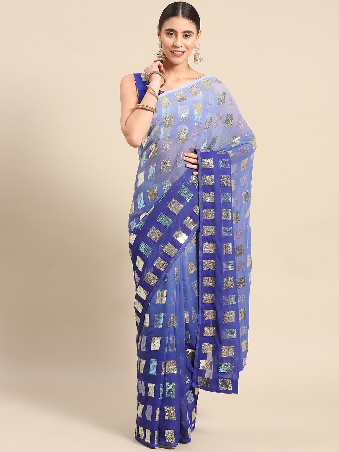 

Mitera Ombre Sequinned Georgette Saree, Blue