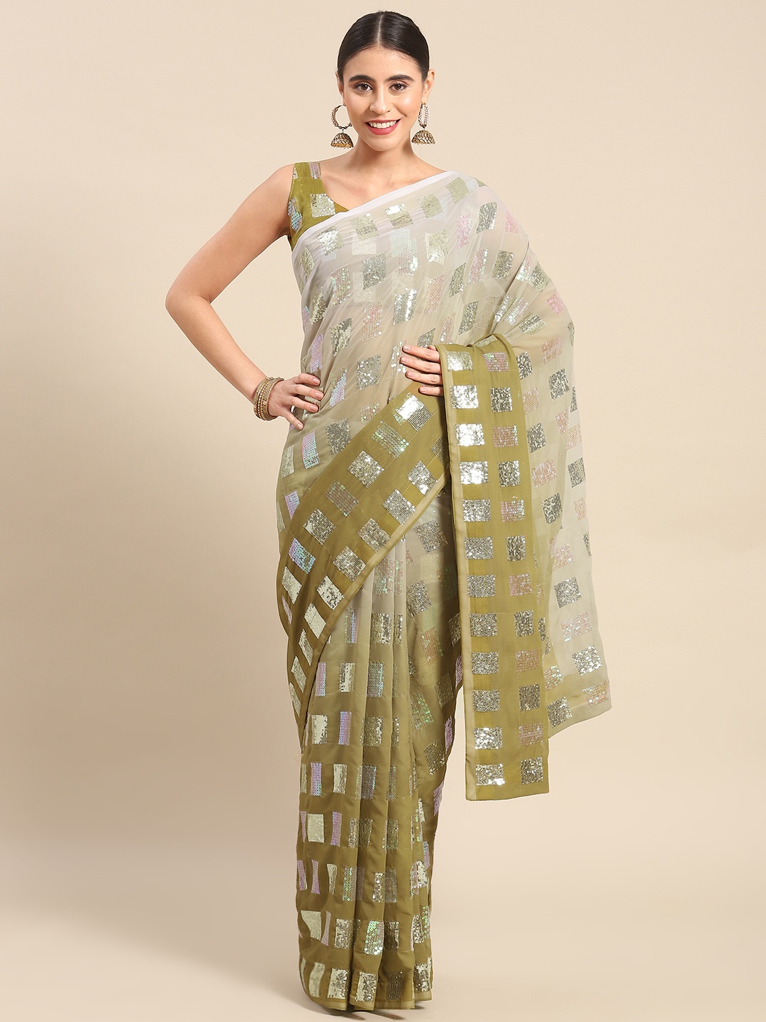 

Mitera Ombre Sequinned Georgette Saree, Green